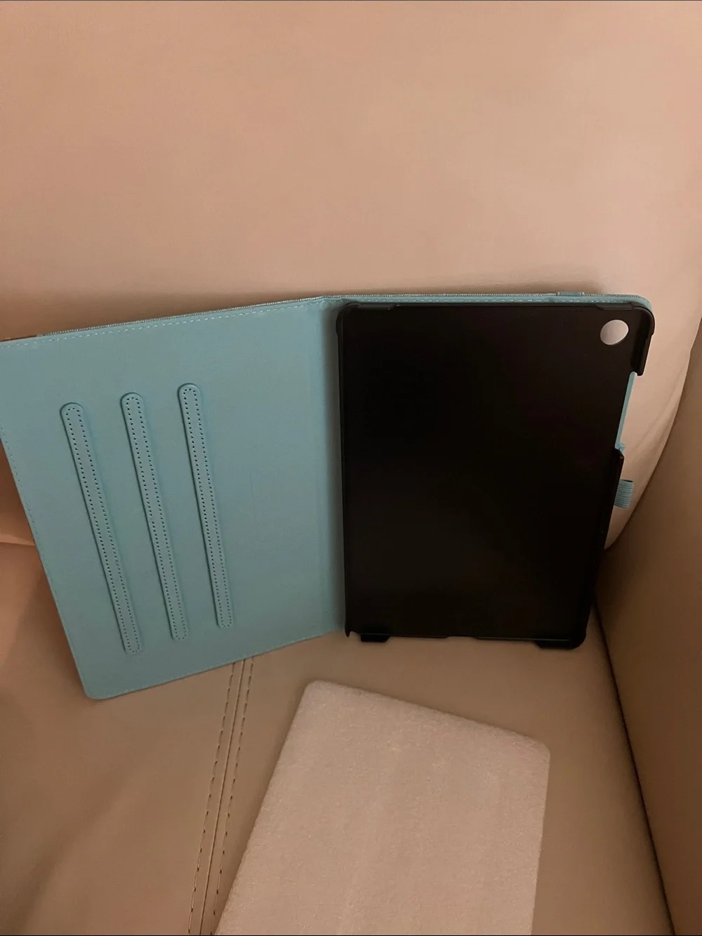 Teal and Brown Tablet Folio Case with Pen Loop